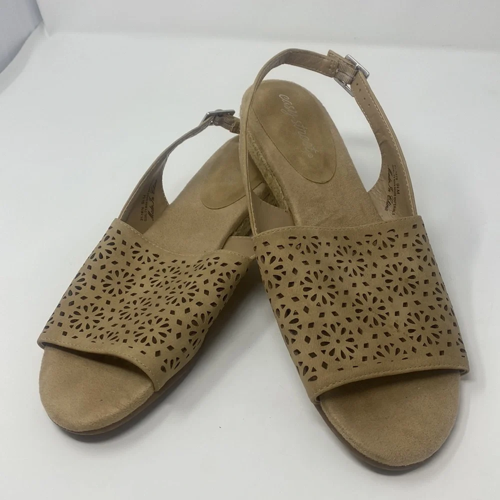 Easy Street Tan Faux Suede Cut Out Espadrille Sandal Size 9.5